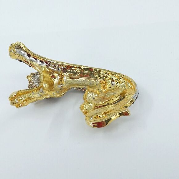 Leopard Rhinestone Brooch Gold Tone Big Cat Statement Piece Shoulder Stunning - Picture 14 of 15